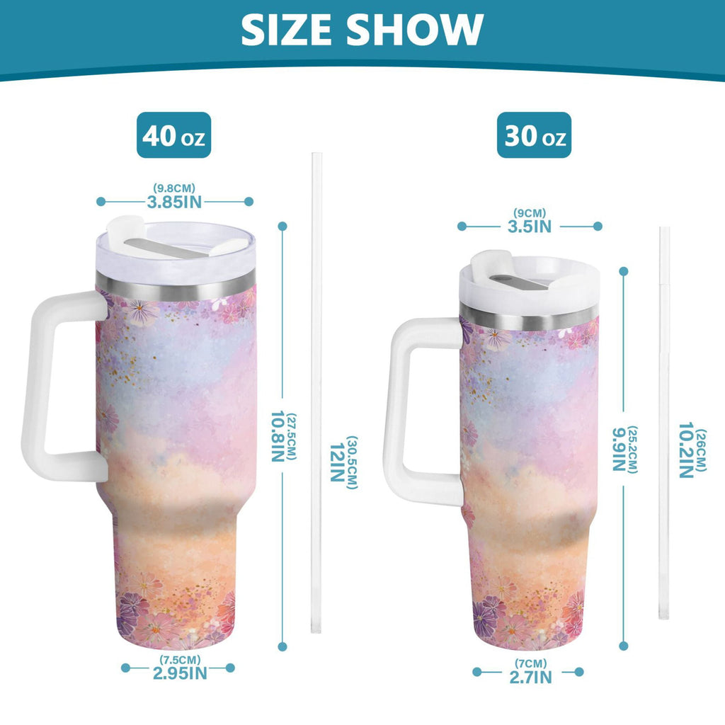 30 oz Insulated Stainless Steel Tumbler Double Wall Stainless Steel Tumbler with 2-Way Drinking Colorful Pastel Floral Pattern M514X
