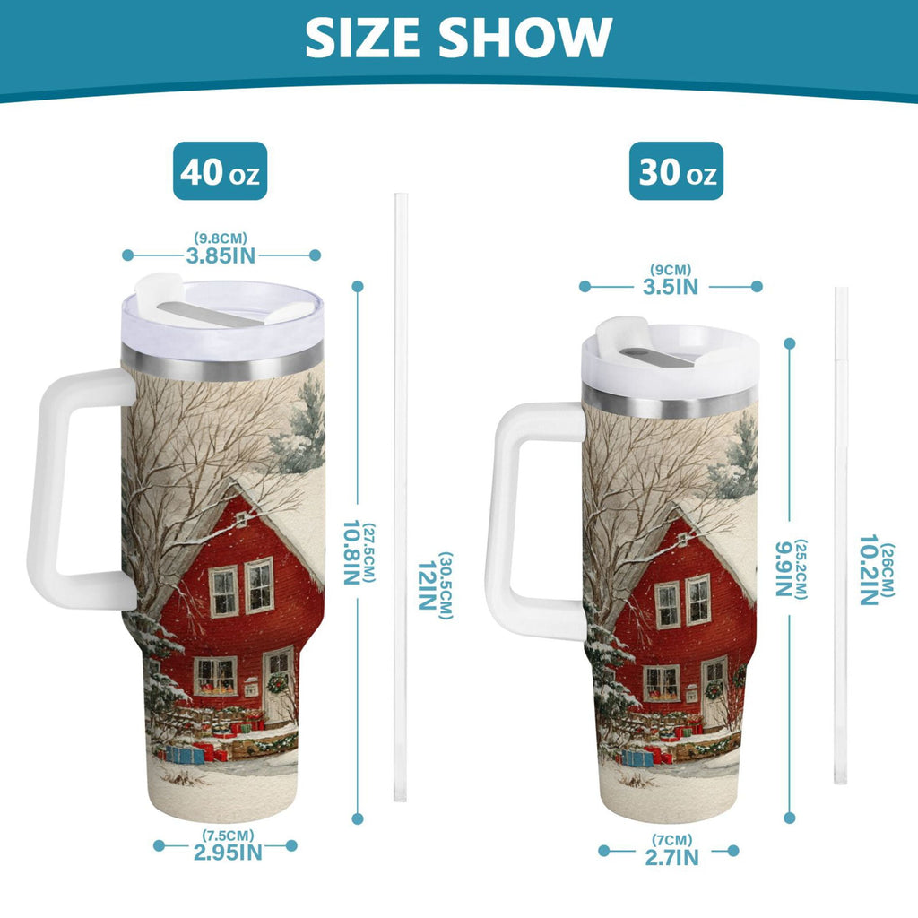 40 oz Insulated Stainless Steel Tumbler Double Wall Stainless Steel Tumbler with 2-Way Drinking House with Snow-covered Roof M674M