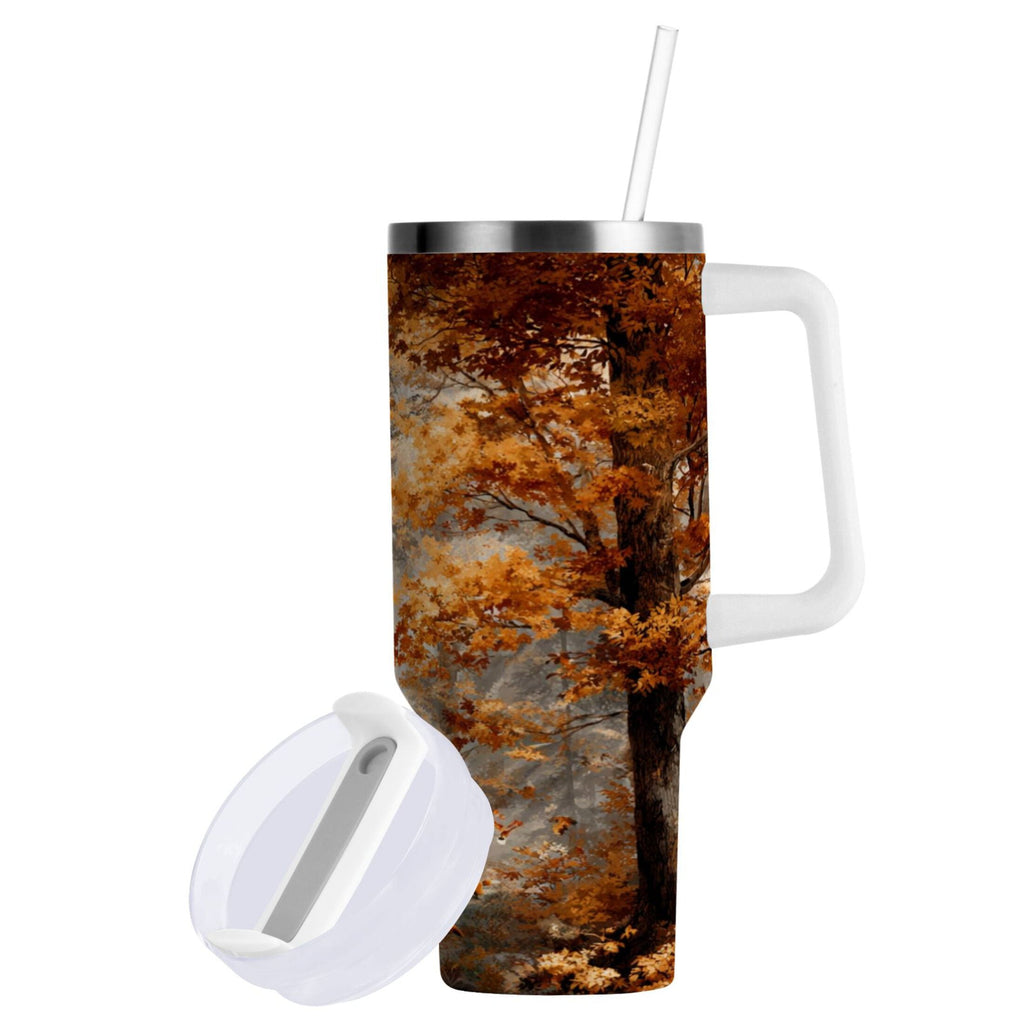 30 oz Insulated Stainless Steel Tumbler Double Wall Stainless Steel Tumbler with 2-Way Drinking Beautiful Autumn Forest M556X