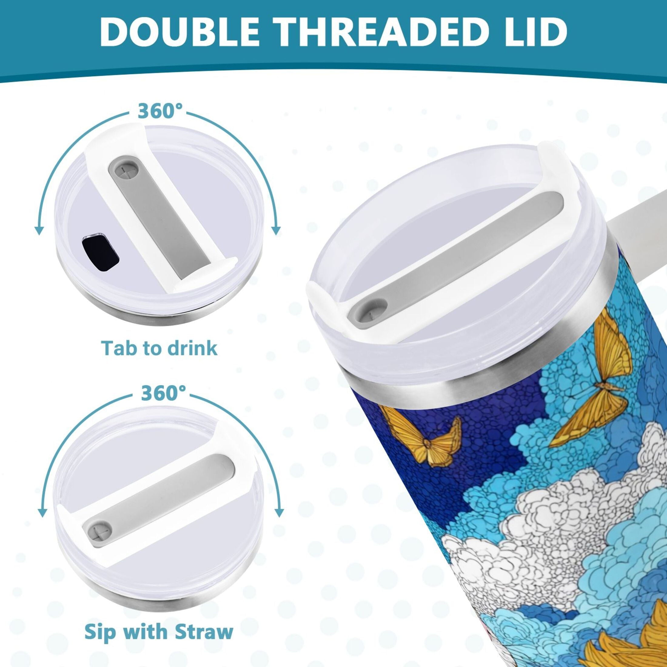 40 oz Insulated Stainless Steel Tumbler Double Wall Stainless Steel Tumbler with 2-Way Drinking Cat Lies in The Sunflowers M651U