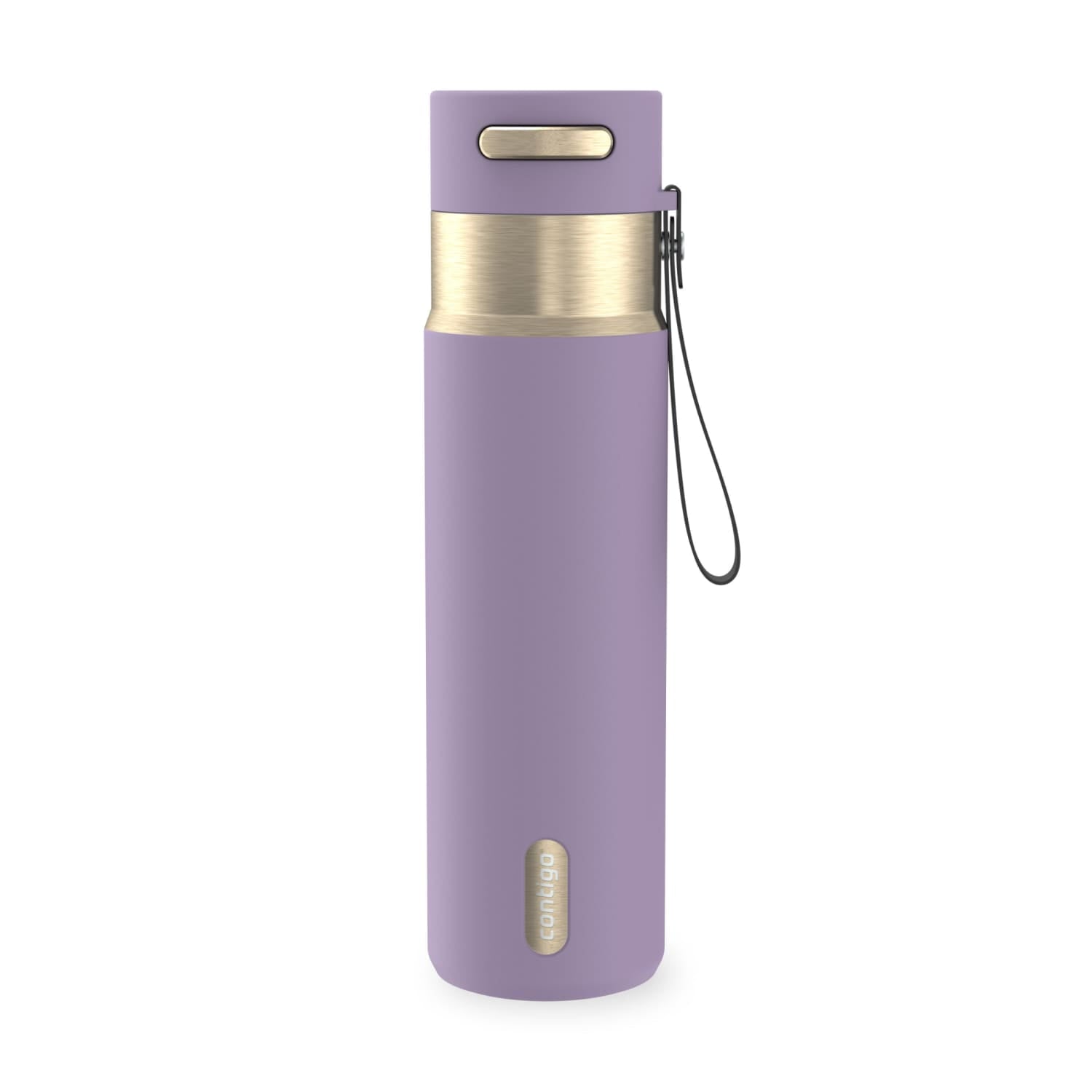 Contigo AutoSeal Leakproof Stainless Steel Reusable Water Bottle Tumbler with Carrying Strap, Cream/Champagne, 24 oz M19Y