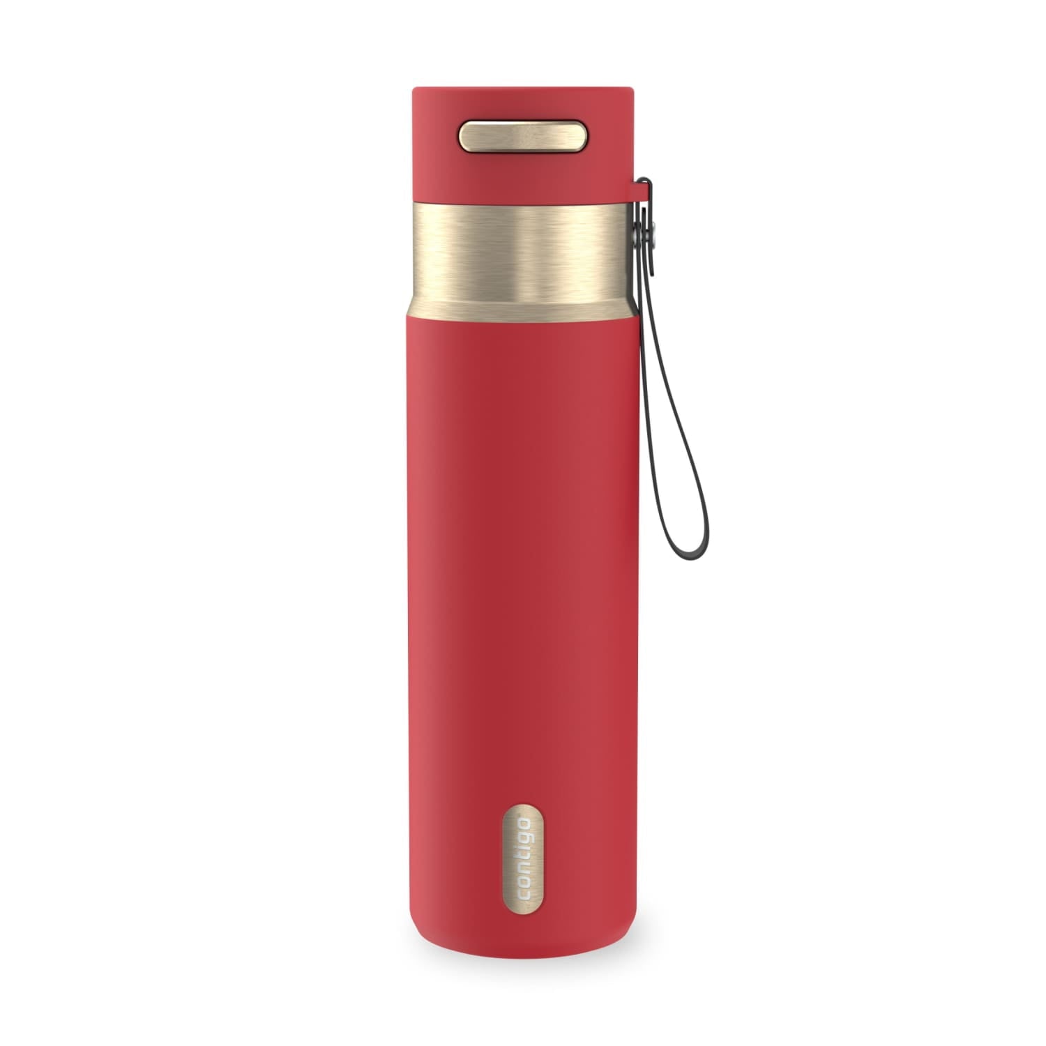 Contigo AutoSeal Leakproof Stainless Steel Reusable Water Bottle Tumbler with Carrying Strap, Cream/Champagne, 24 oz M19Y