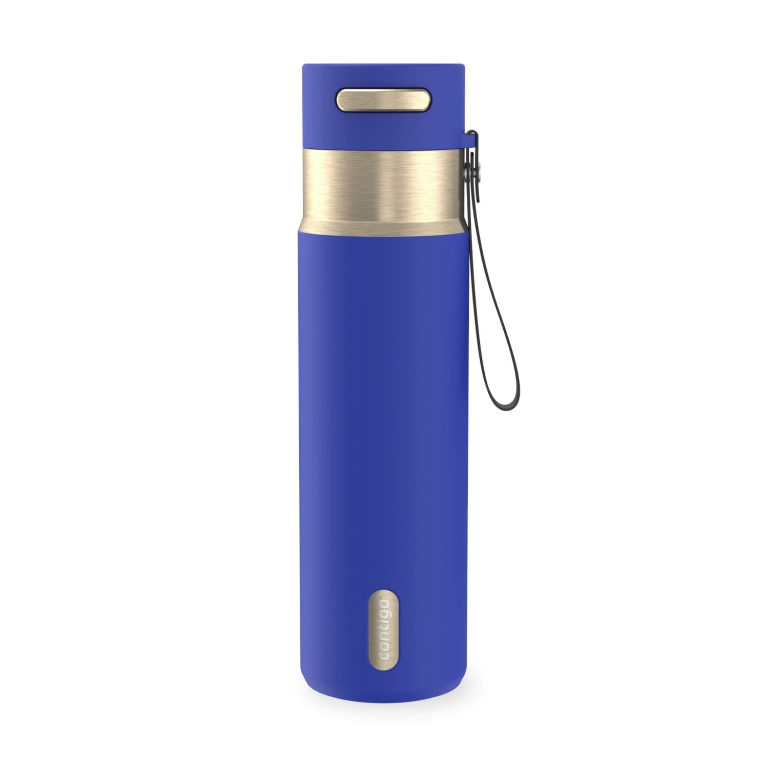 Contigo AutoSeal Leakproof Stainless Steel Reusable Water Bottle Tumbler with Carrying Strap, Cream/Champagne, 24 oz M19Y