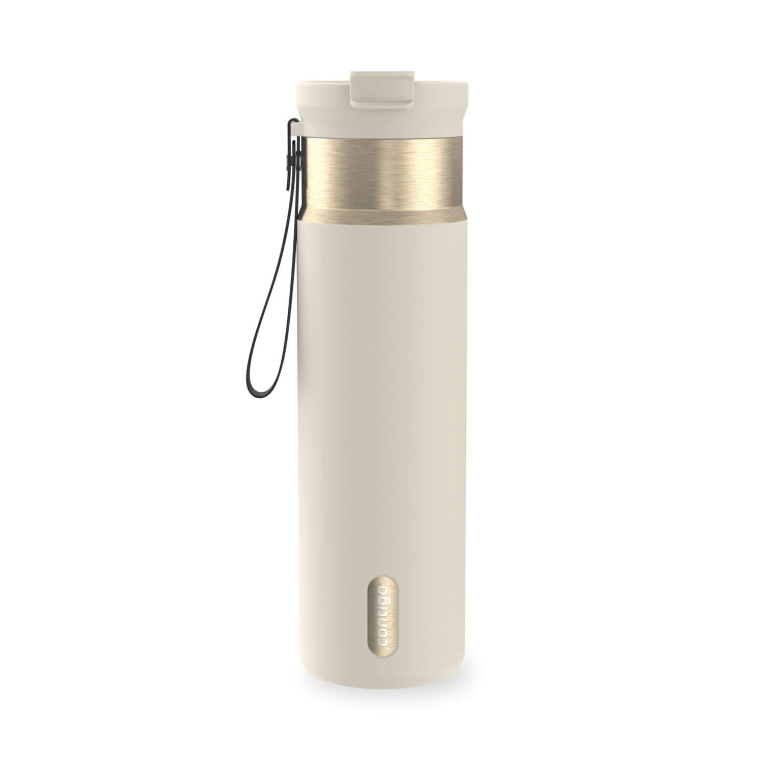Contigo DualSip Leakproof Stainless Steel Reusable Water Bottle Tumbler with Carrying Strap, Cream/Champagne, 24 oz M11T