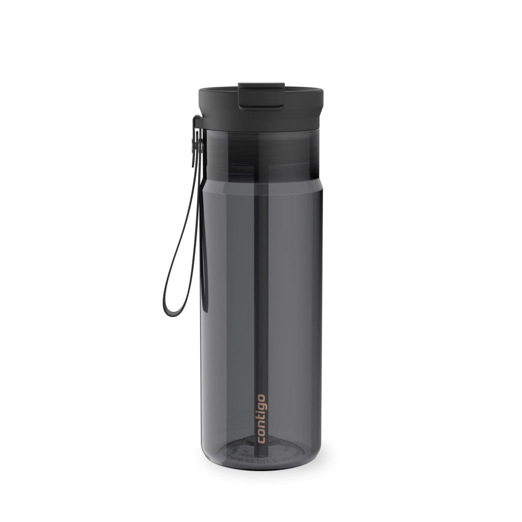 Contigo DualSip Leakproof Plastic Reusable Water Bottle with Carrying Strap, Black/Clear, 24 oz M47Z