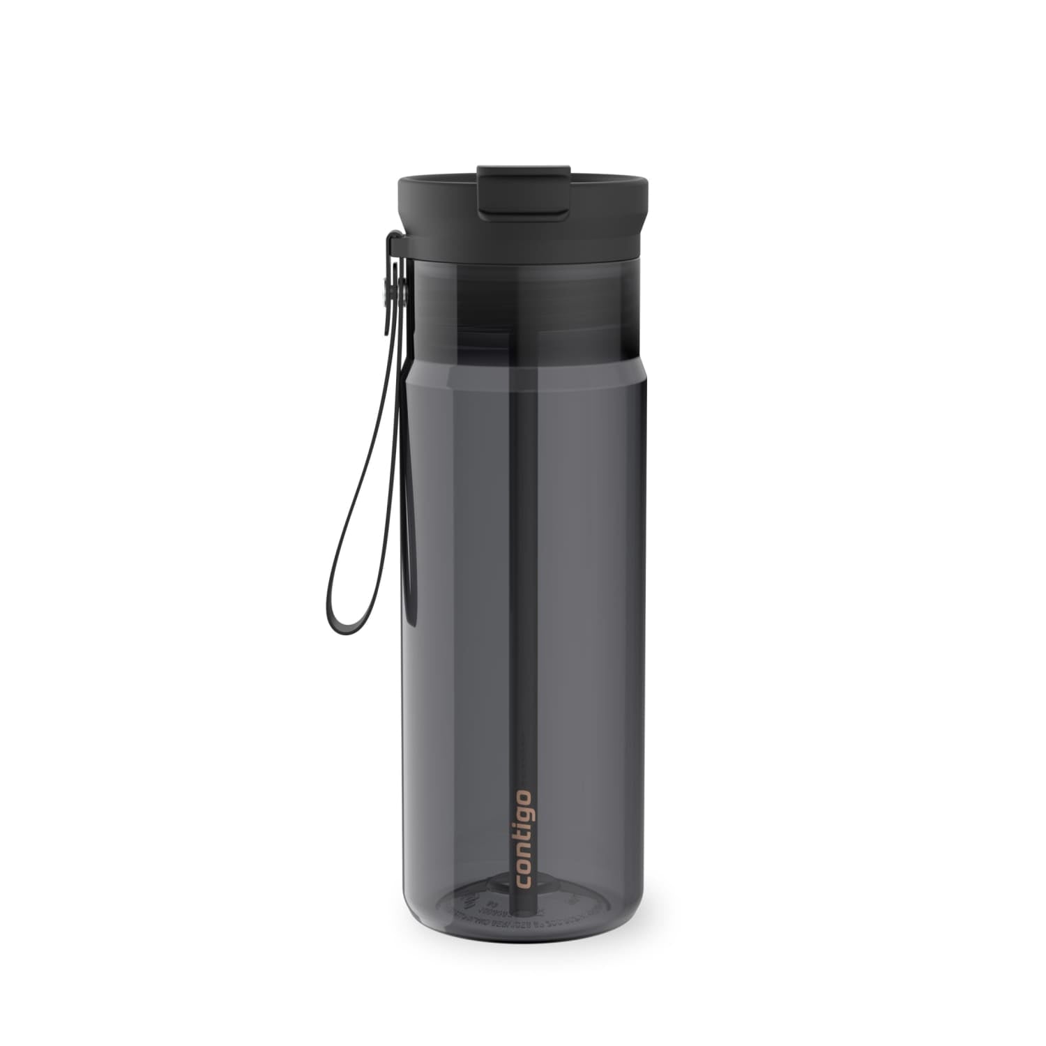 Contigo DualSip Leakproof Plastic Reusable Water Bottle with Carrying Strap, Black/Clear, 24 oz M47Z
