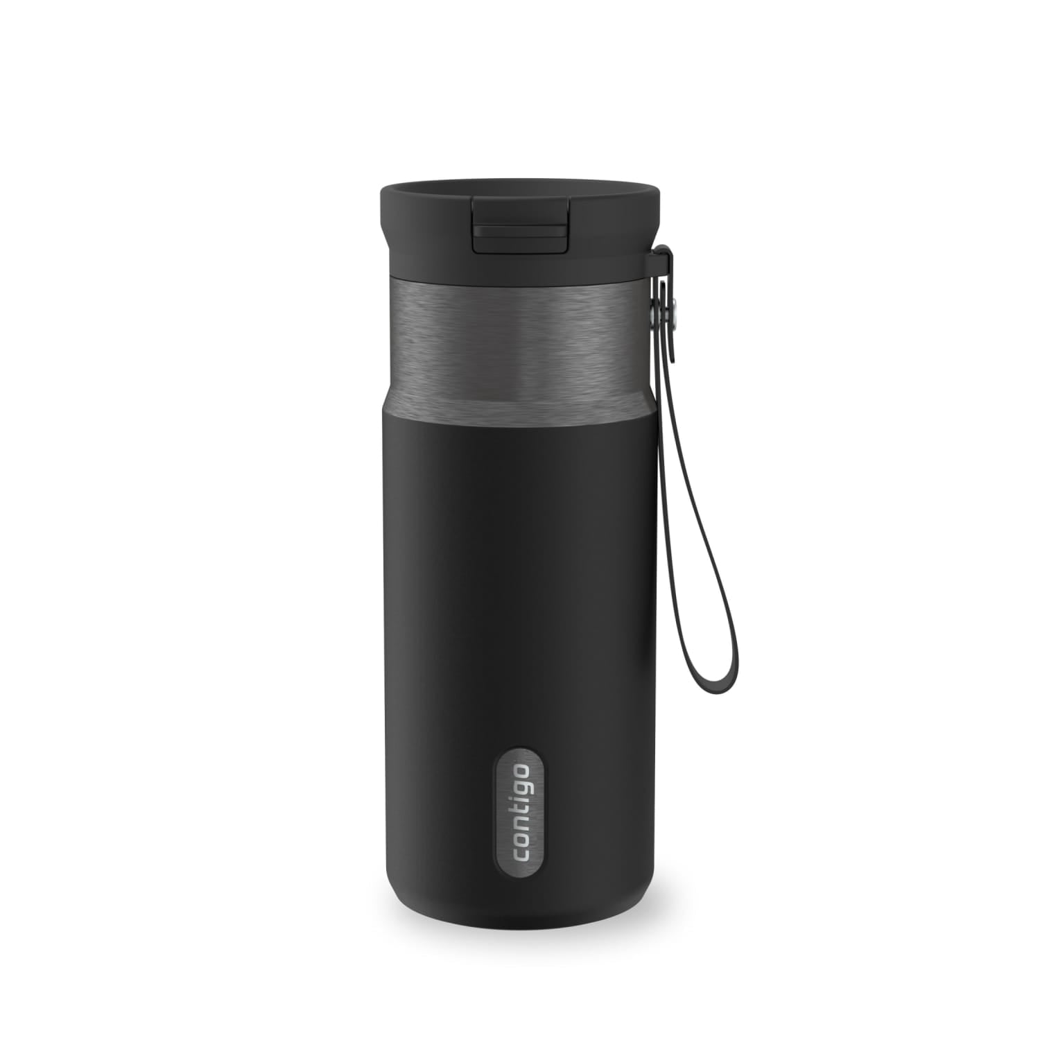 Contigo SnapSeal Leakproof Stainless Steel Reusable Water Bottle with Carrying Strap, Black/Bronze, 16 oz M65U