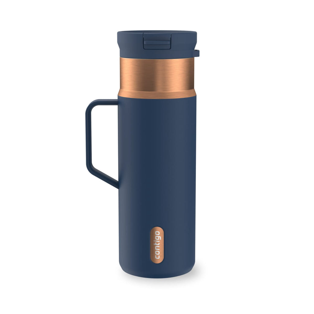 Contigo SnapSeal Leakproof Stainless Steel Reusable Water Bottle Tumbler with Side Handle, Dark Blue/Bronze, 20 oz M33R