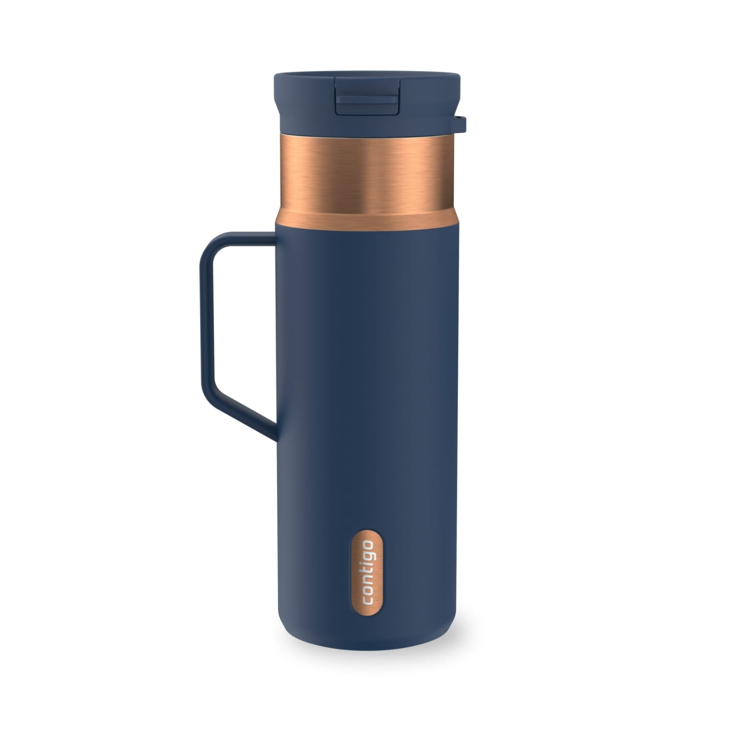 Contigo SnapSeal Leakproof Stainless Steel Reusable Water Bottle Tumbler with Side Handle, Dark Blue/Bronze, 20 oz M33R