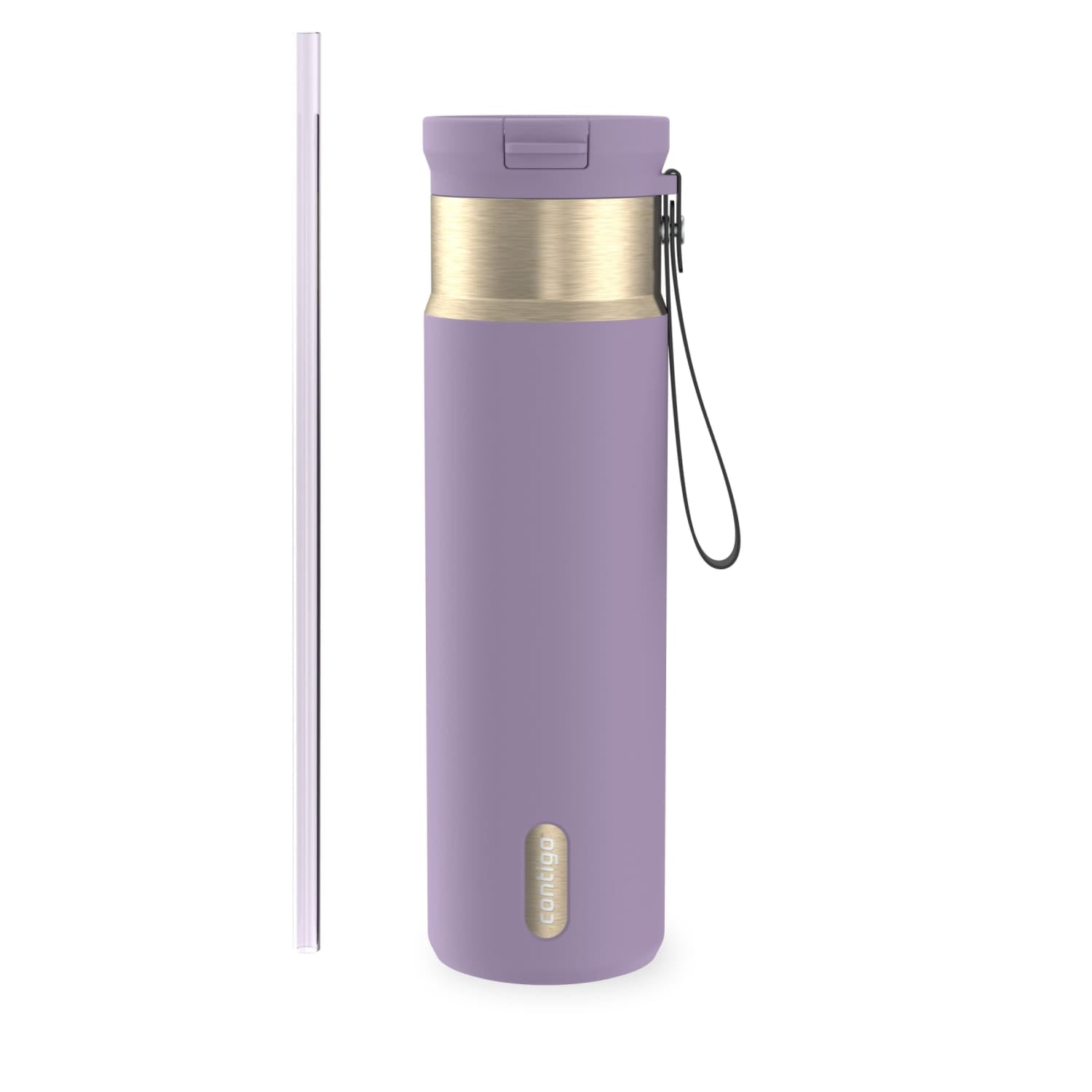 Contigo SnapSeal Leakproof Stainless Steel Reusable Water Bottle with Carrying Strap, Dark Blue/Bronze, 24 oz M24L