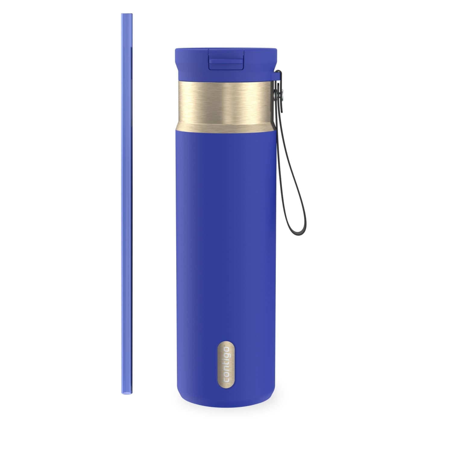 Contigo SnapSeal Leakproof Stainless Steel Reusable Water Bottle with Carrying Strap, Dark Blue/Bronze, 24 oz M24L