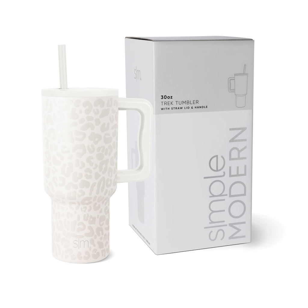 Simple Modern 30 fl oz Insulated Stainless Steel Trek Tumbler with Straw Lid | Cream Leopard M408Z