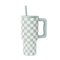 Simple Modern 30 fl oz Insulated Stainless Steel Trek Tumbler with Straw Lid | Seaglass Sage and Cream Checkmate M690P