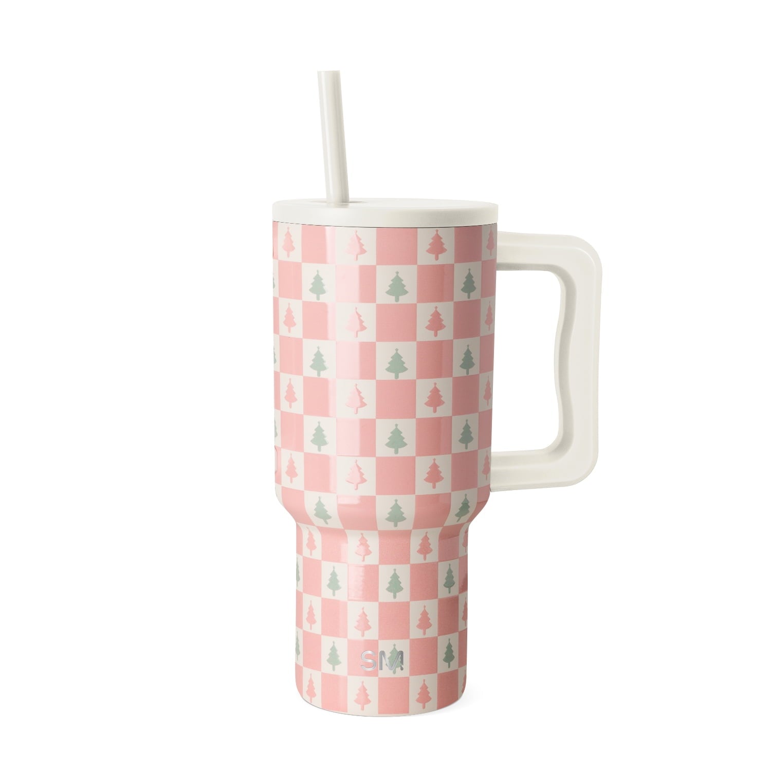 Simple Modern 30 fl oz Insulated Stainless Steel Trek Tumbler with Straw Lid | Seaglass Sage and Cream Checkmate M690P