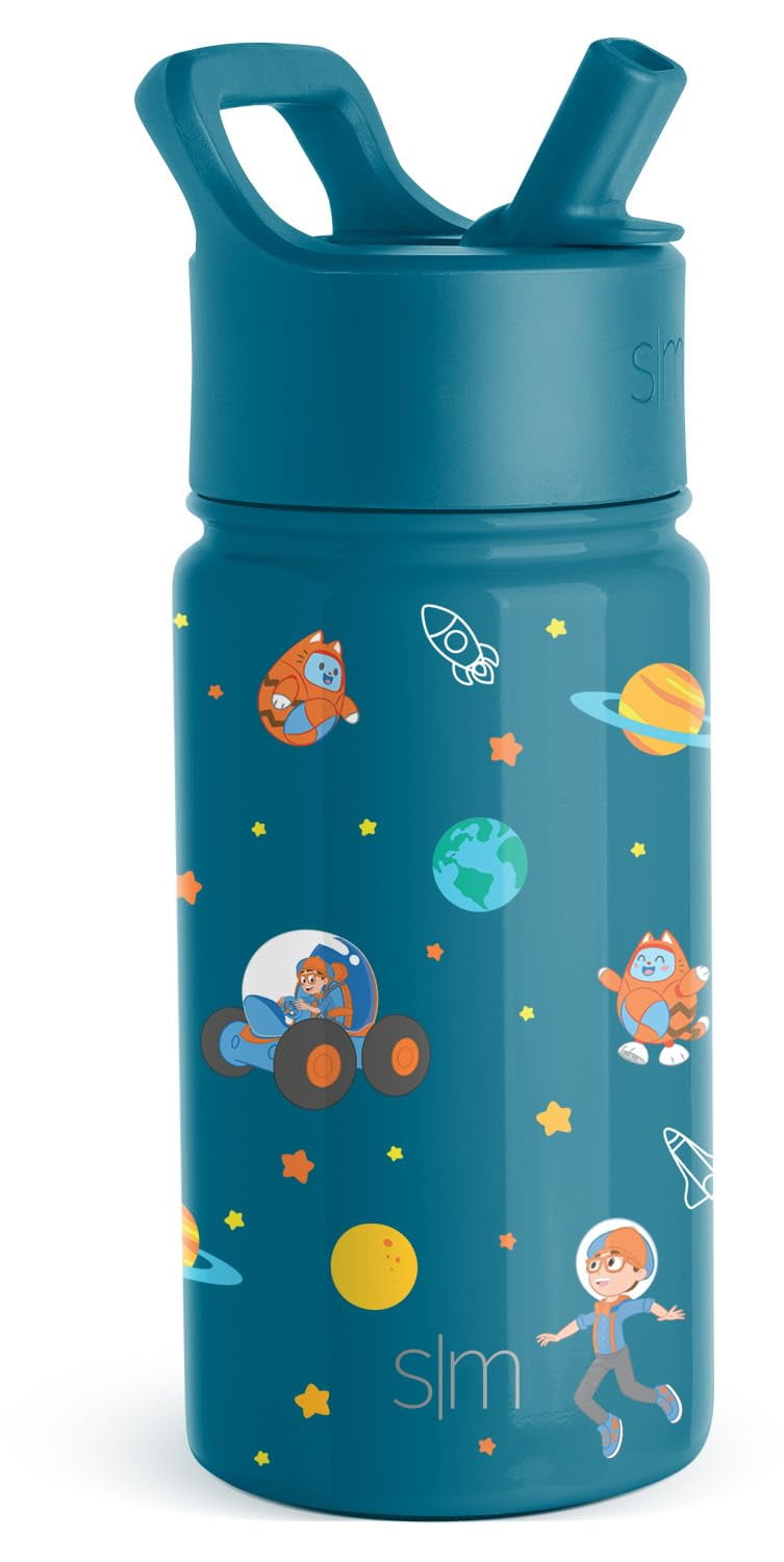 Simple Modern Blippi Kids Water Bottle with Straw Lid | Insulated Stainless Steel Reusable Tumbler for Toddlers, Girls | Summit Collection | 14oz, Blippi Space M689Y