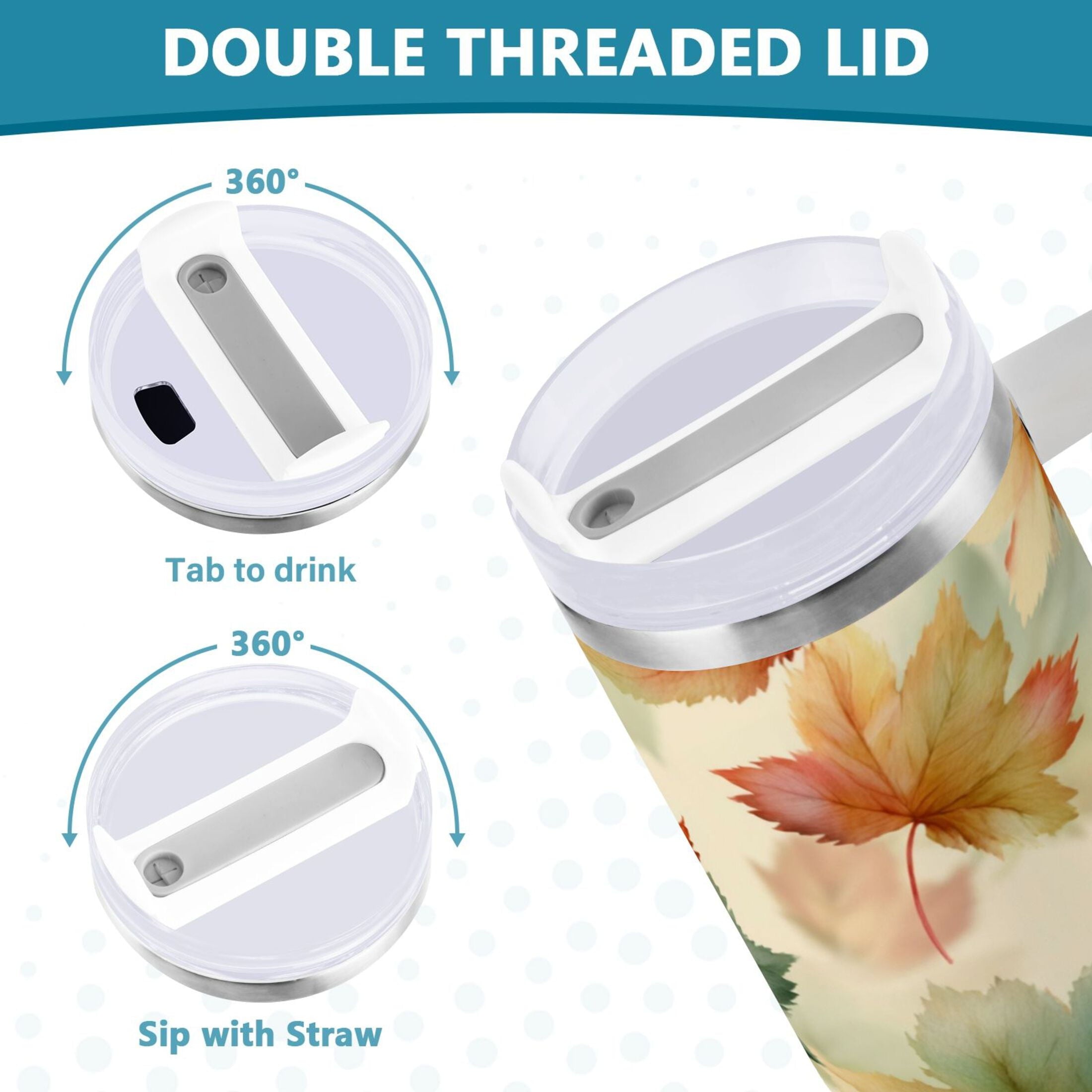 40 oz Insulated Stainless Steel Tumbler Double Wall Stainless Steel Tumbler with 2-Way Drinking Watercolor Maple Leaves Pattern M513P