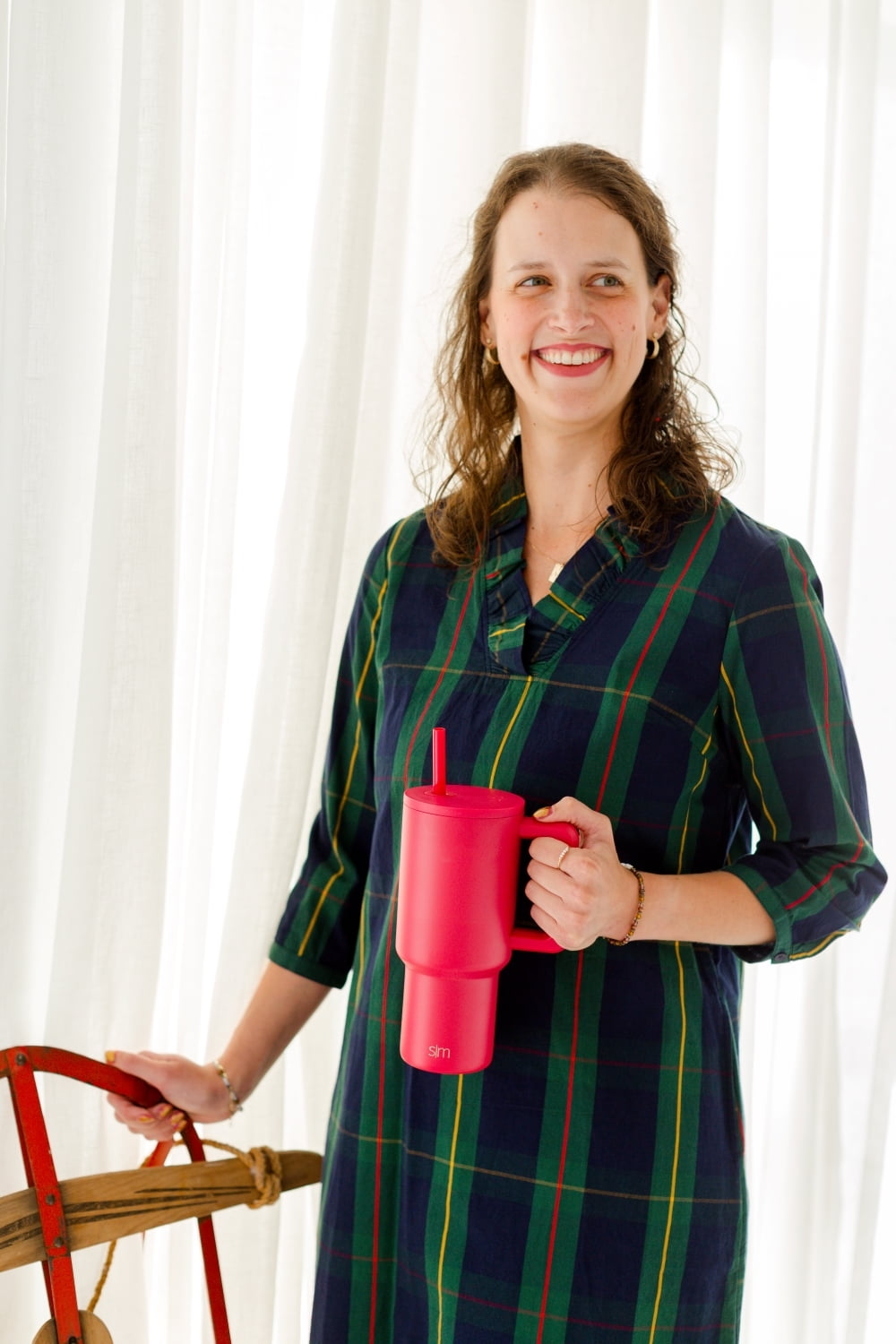 Simple Modern 30 fl oz Insulated Stainless Steel Trek Tumbler with Straw Lid | Seaglass Sage and Cream Checkmate M690P