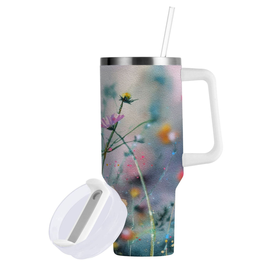 40 oz Insulated Stainless Steel Tumbler Double Wall Stainless Steel Tumbler with 2-Way Drinking Abstract Wildflowers M504D