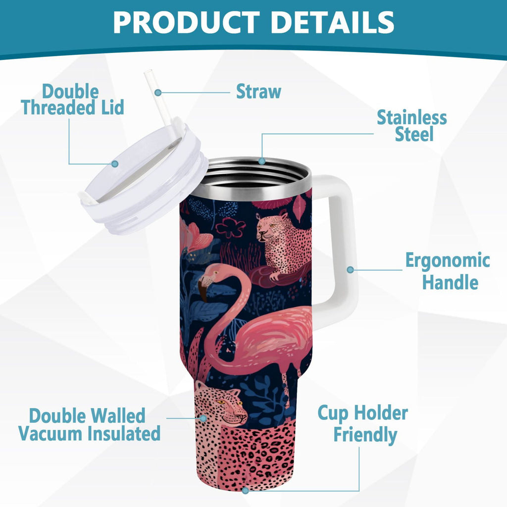 30 oz Insulated Stainless Steel Tumbler Double Wall Stainless Steel Tumbler with 2-Way Drinking Flamingos and Leopard Print M568Z