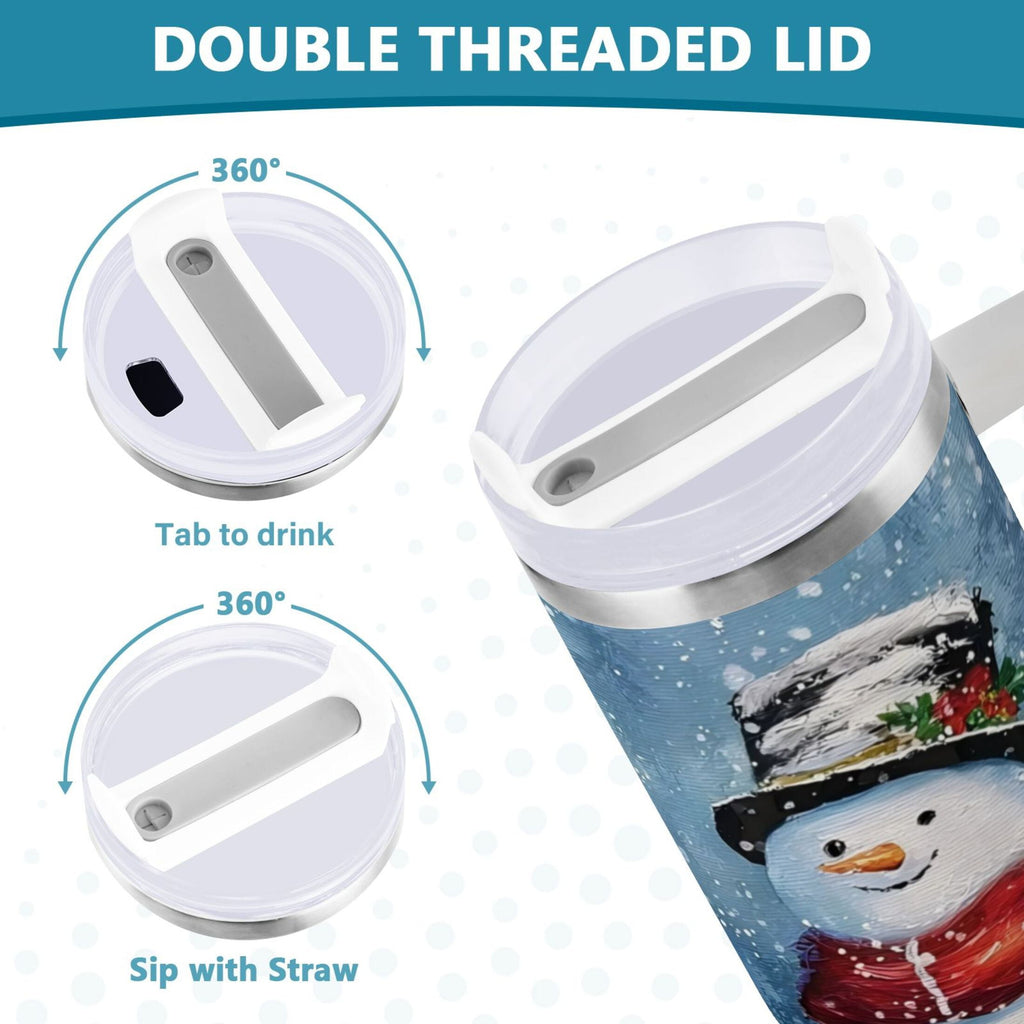 30 oz Insulated Stainless Steel Tumbler Double Wall Stainless Steel Tumbler with 2-Way Drinking Christmas Scene with Snowman M642Q