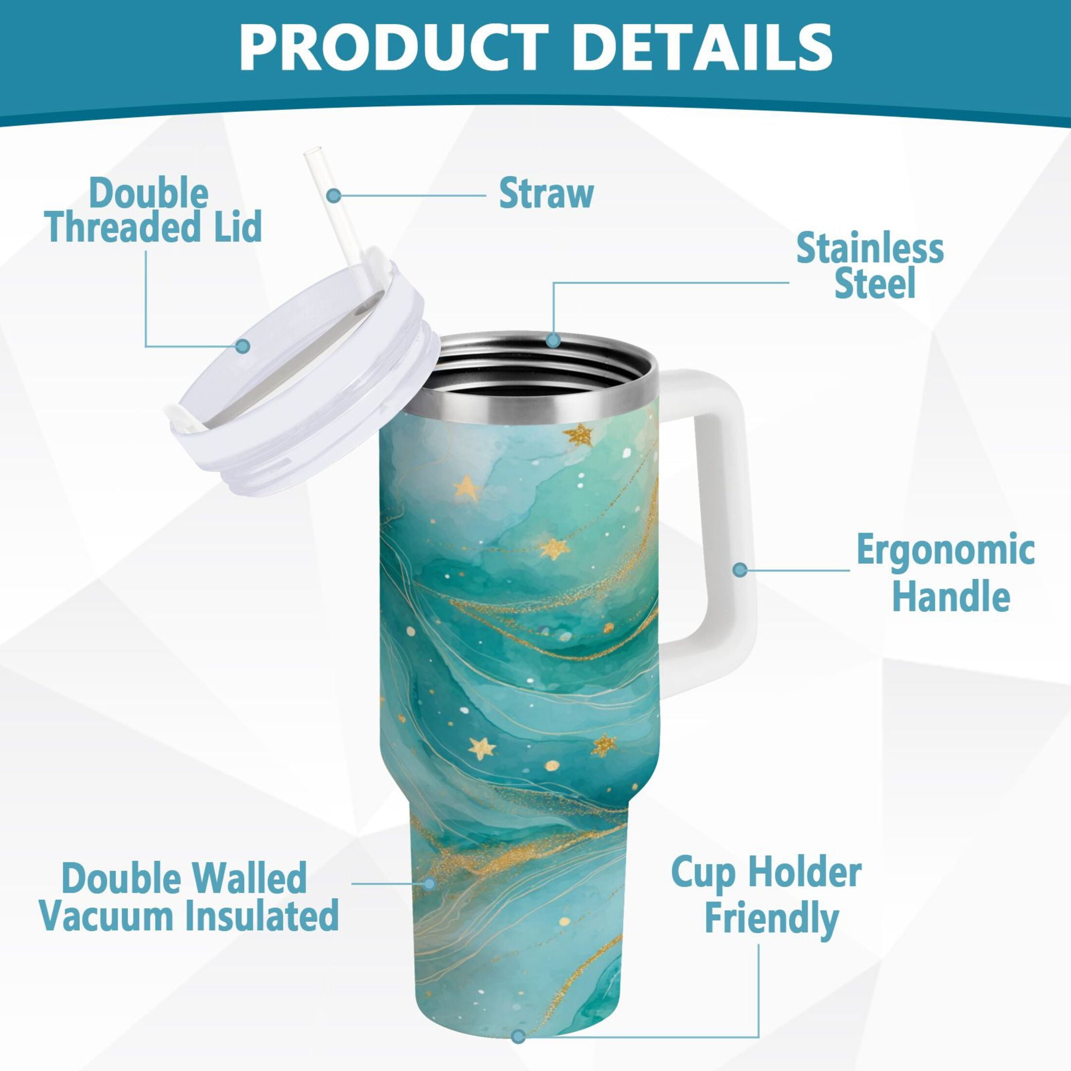 40 oz Insulated Stainless Steel Tumbler Double Wall Stainless Steel Tumbler with 2-Way Drinking Beautiful Watercolor Stars M530N