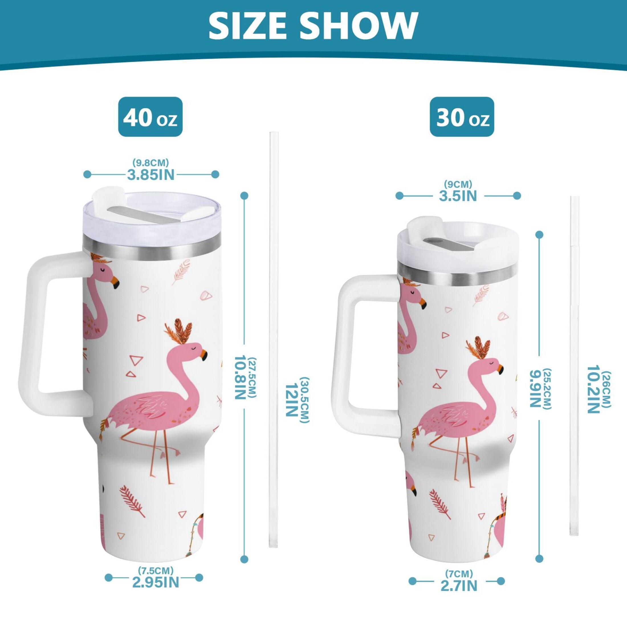 40 oz Insulated Stainless Steel Tumbler Double Wall Stainless Steel Tumbler with 2-Way Drinking Cute Pink Flamingo Pattern M515A