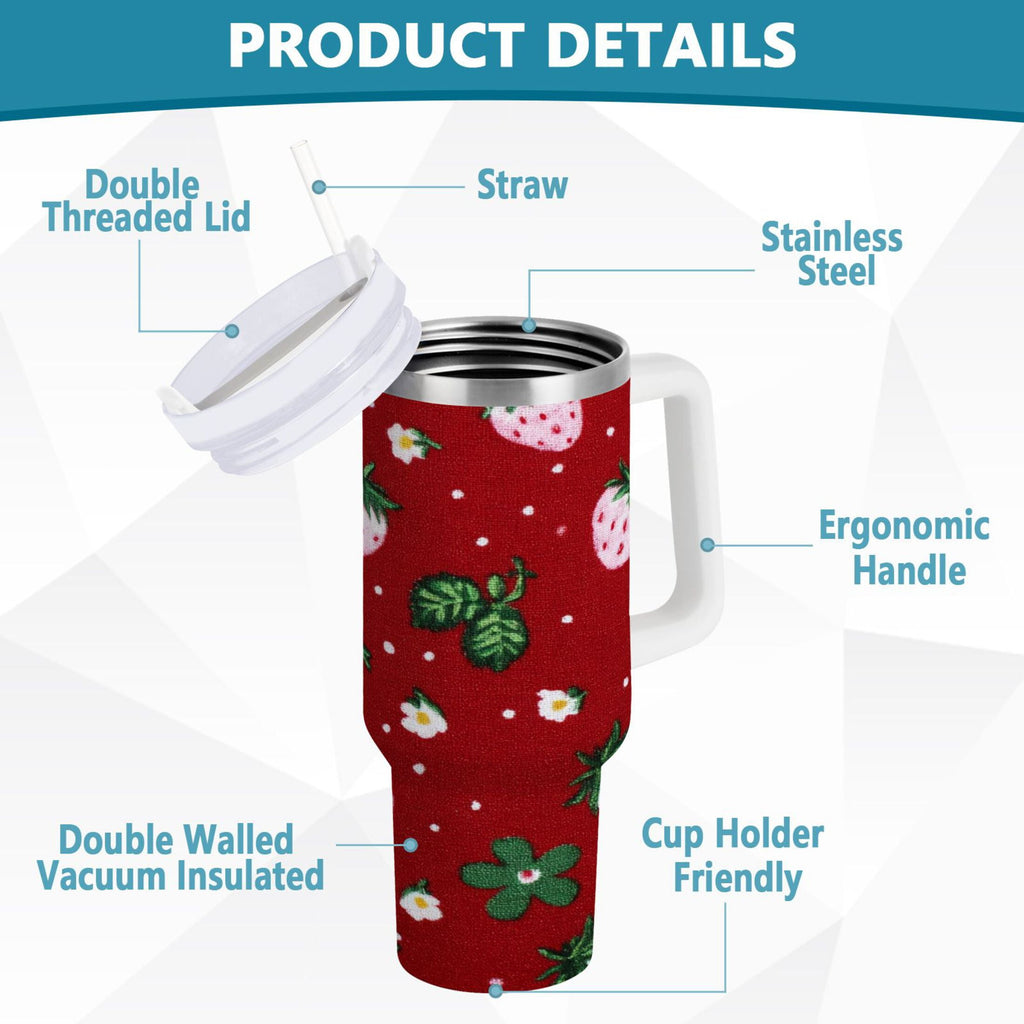 30 oz Insulated Stainless Steel Tumbler Double Wall Stainless Steel Tumbler with 2-Way Drinking Cute Pink Strawberry Pattern M630M