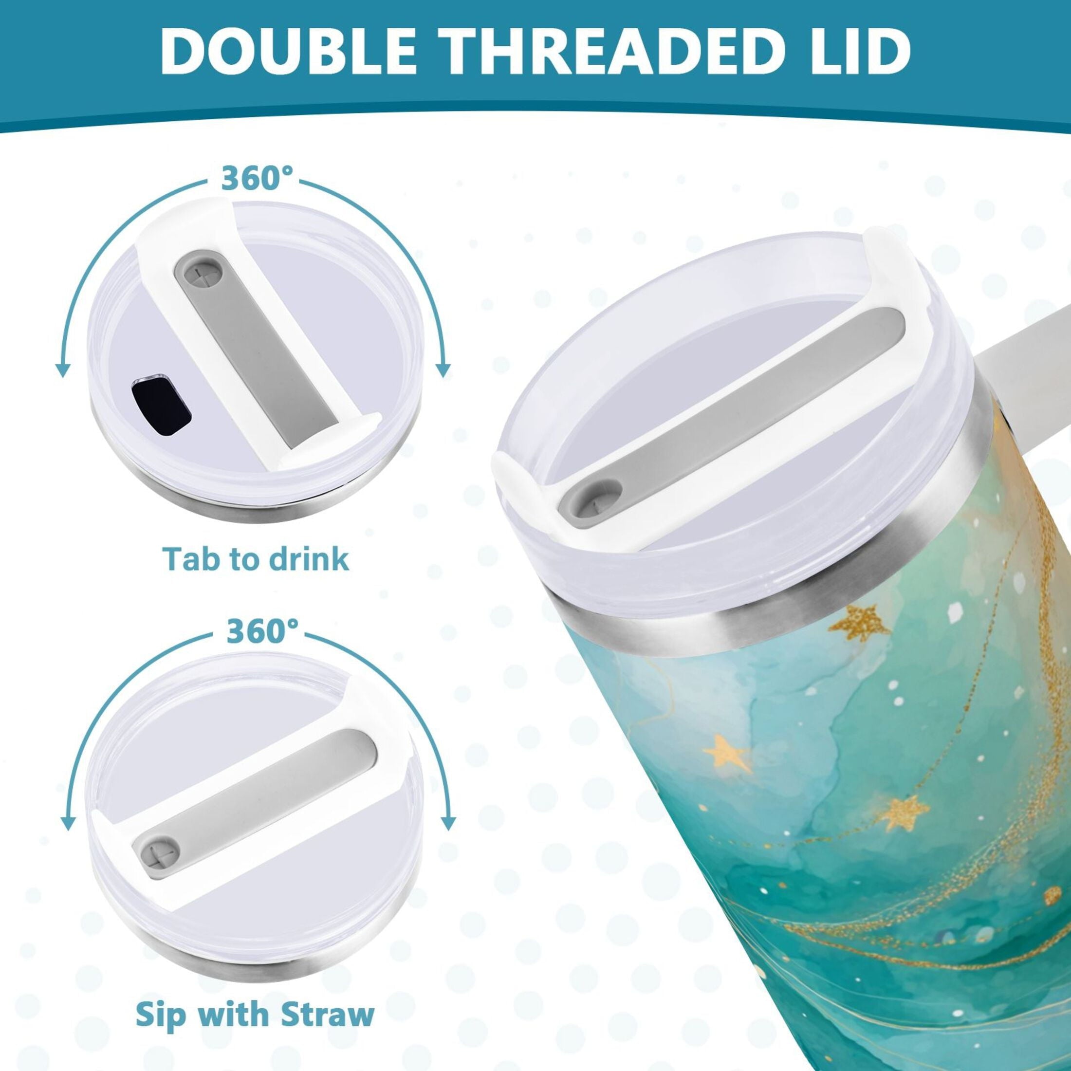 40 oz Insulated Stainless Steel Tumbler Double Wall Stainless Steel Tumbler with 2-Way Drinking Beautiful Watercolor Stars M530N