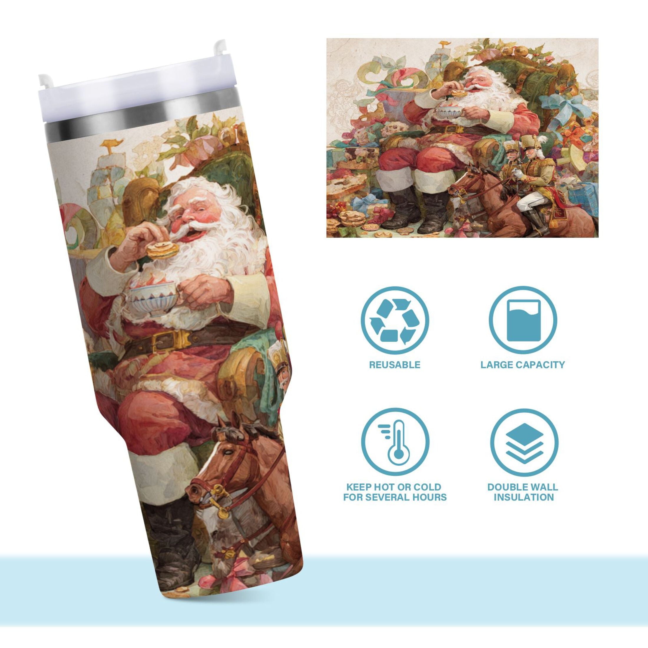 30 oz Insulated Stainless Steel Tumbler Double Wall Stainless Steel Tumbler with 2-Way Drinking Santa Claus Sitting in Chair M682P