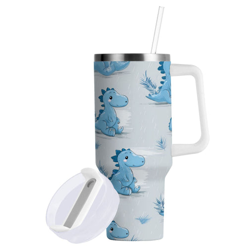 30 oz Insulated Stainless Steel Tumbler Double Wall Stainless Steel Tumbler with 2-Way Drinking Cartoon Blue Dinosaurs M495P