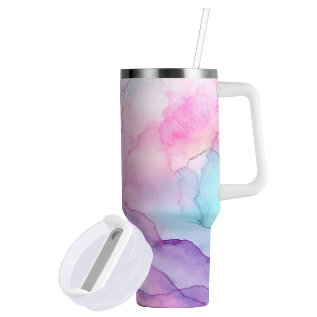 30 oz Insulated Stainless Steel Tumbler Double Wall Stainless Steel Tumbler with 2-Way Drinking Pastel Pink Marble Texture M614C