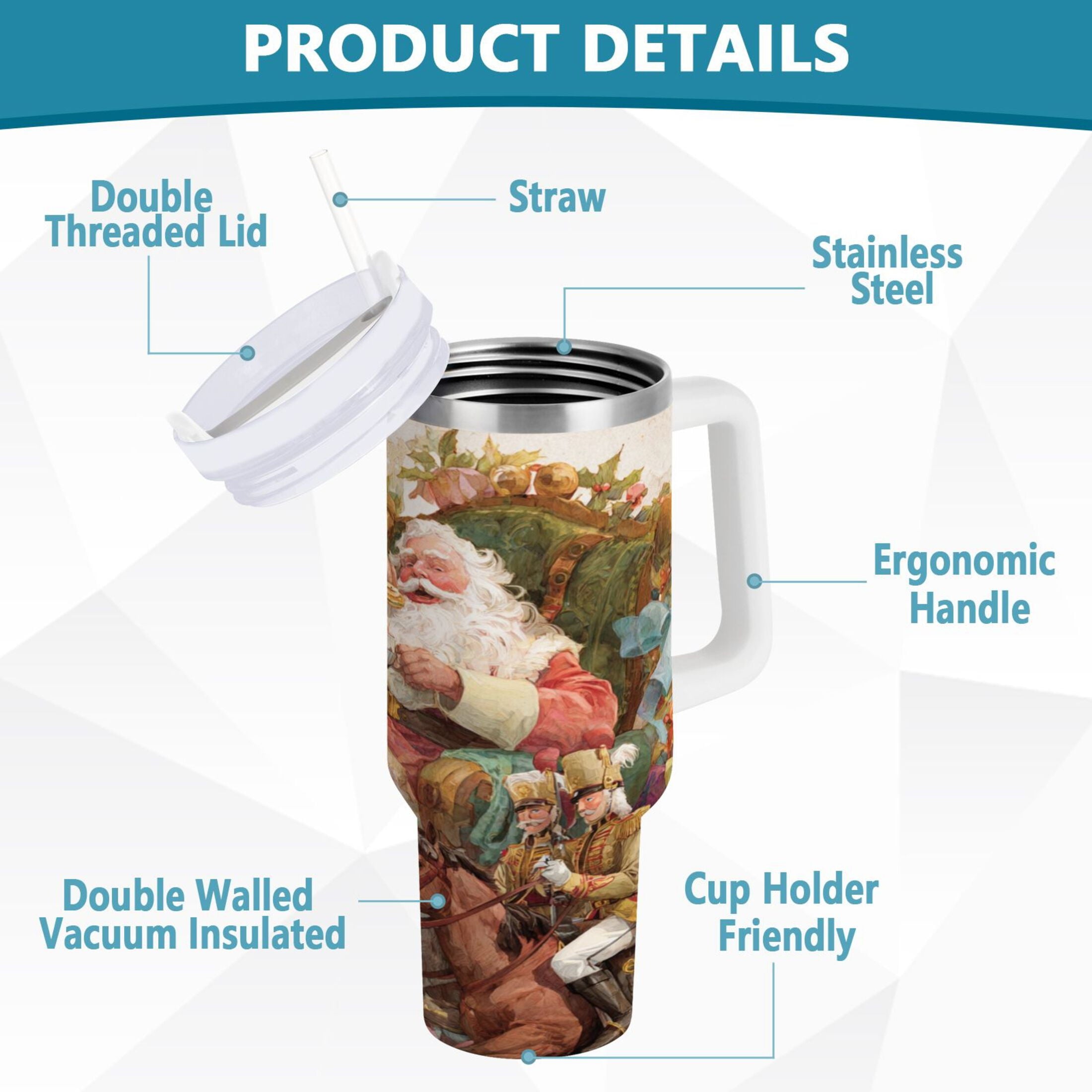 30 oz Insulated Stainless Steel Tumbler Double Wall Stainless Steel Tumbler with 2-Way Drinking Santa Claus Sitting in Chair M682P