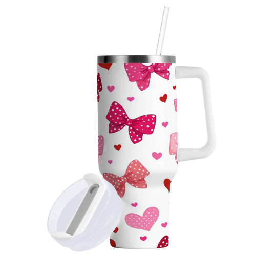 30 oz Insulated Stainless Steel Tumbler Double Wall Stainless Steel Tumbler with 2-Way Drinking Red and Pink Bows M595K