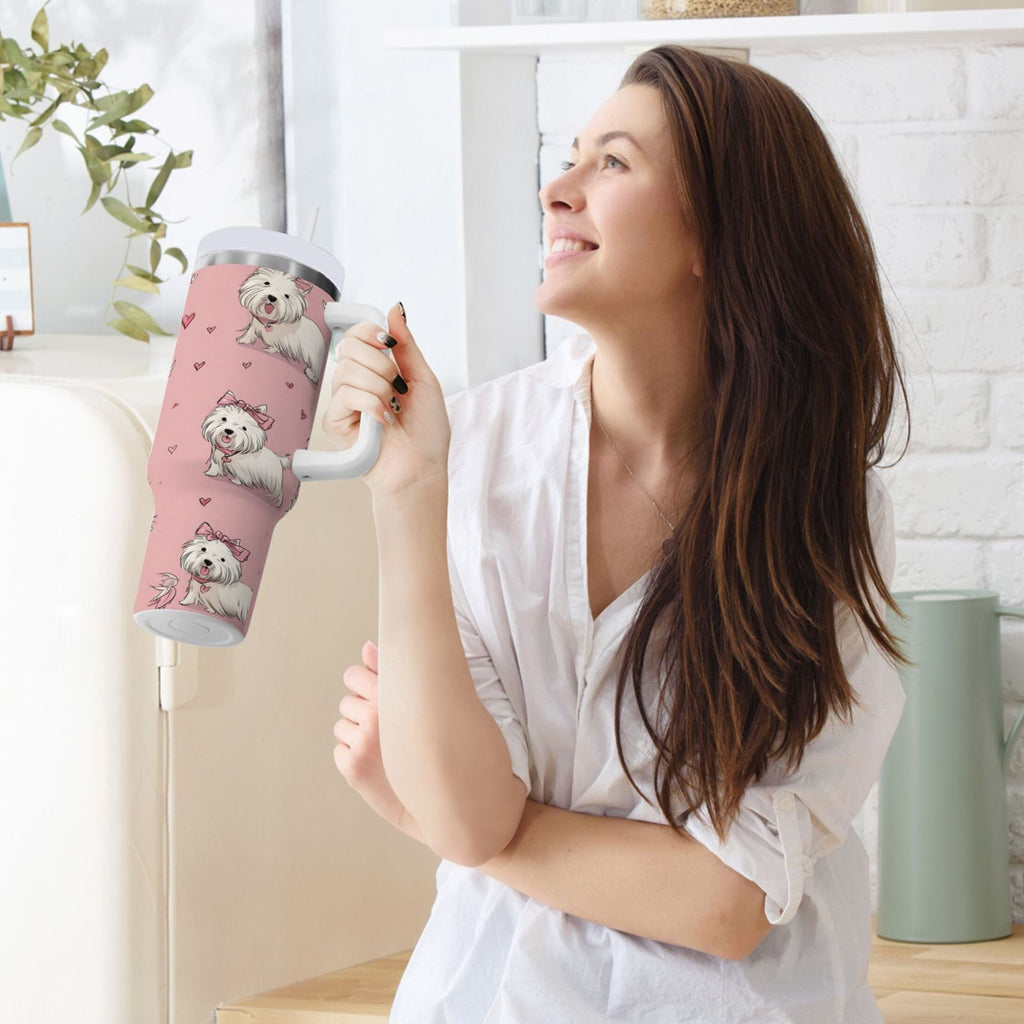 30 oz Insulated Stainless Steel Tumbler Double Wall Stainless Steel Tumbler with 2-Way Drinking Dogs Wearing Bows M659H
