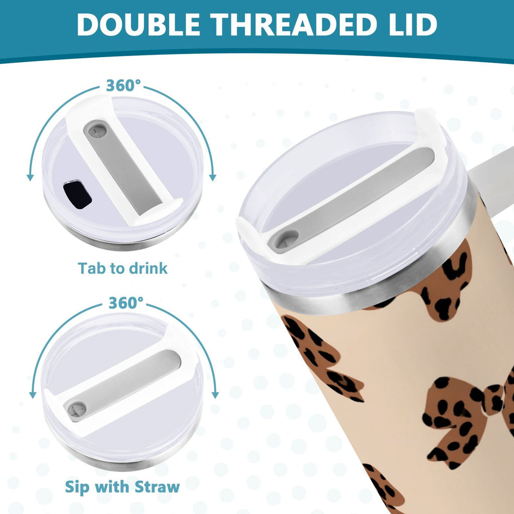 30 oz Insulated Stainless Steel Tumbler Double Wall Stainless Steel Tumbler with 2-Way Drinking Cute Brown Bow M528Z