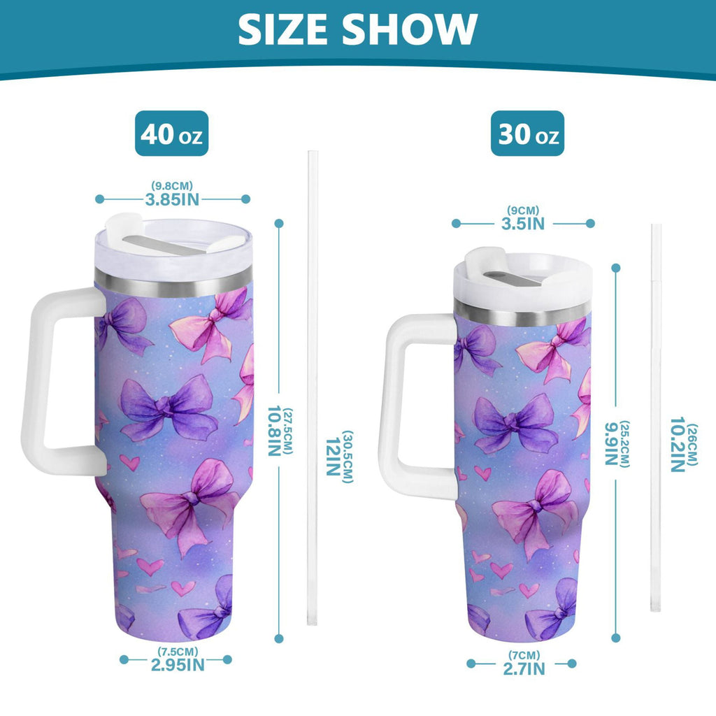 30 oz Insulated Stainless Steel Tumbler Double Wall Stainless Steel Tumbler with 2-Way Drinking Watercolor Bows Pattern M627P