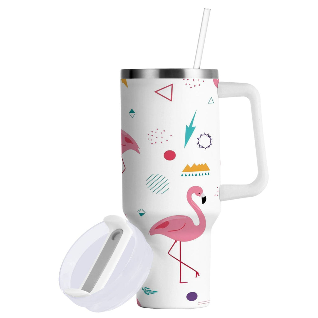 40 oz Insulated Stainless Steel Tumbler Double Wall Stainless Steel Tumbler with 2-Way Drinking Cute Flamingo Pattern M502X