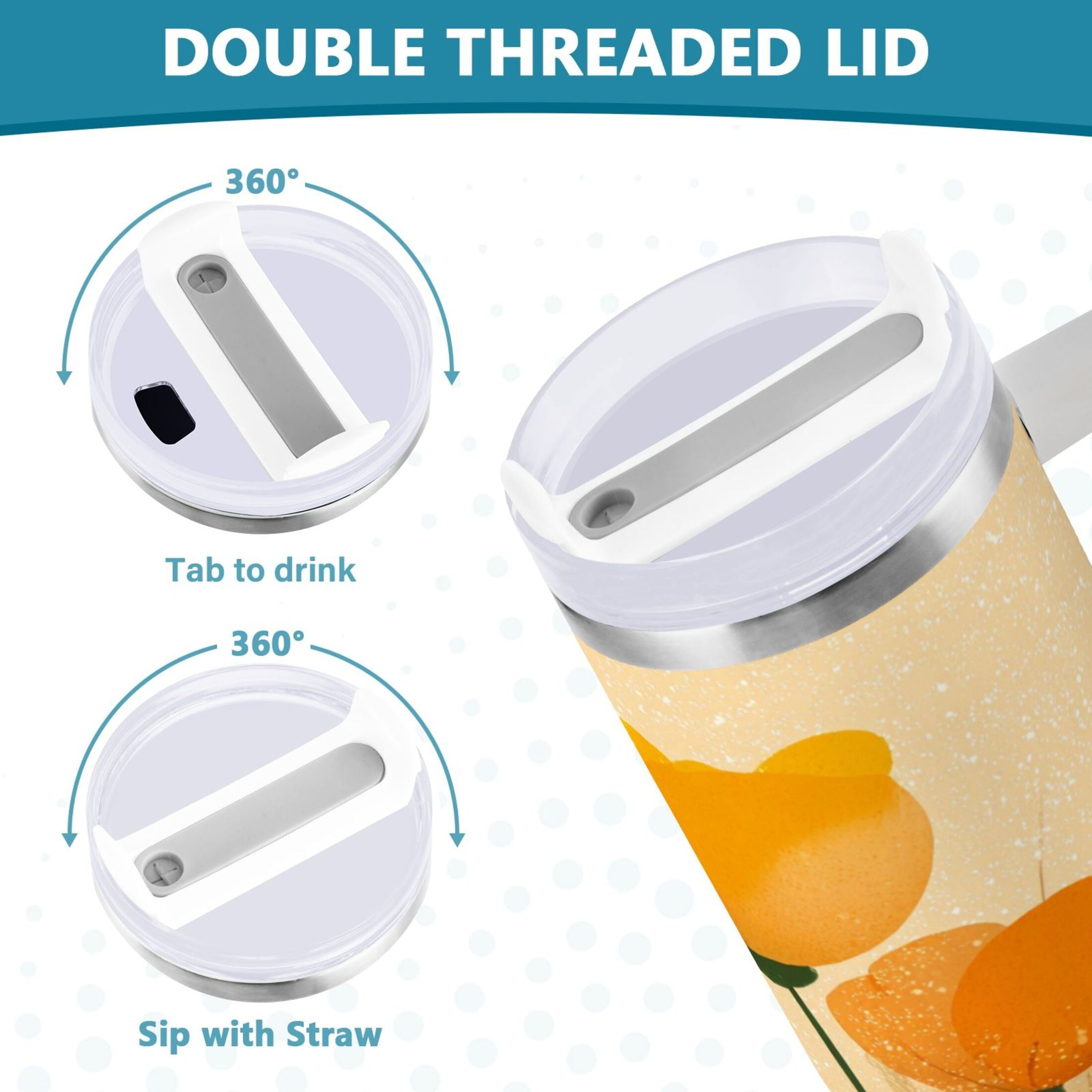 30 oz Insulated Stainless Steel Tumbler Double Wall Stainless Steel Tumbler with 2-Way Drinking Yellow Flowers on The Grass M594P