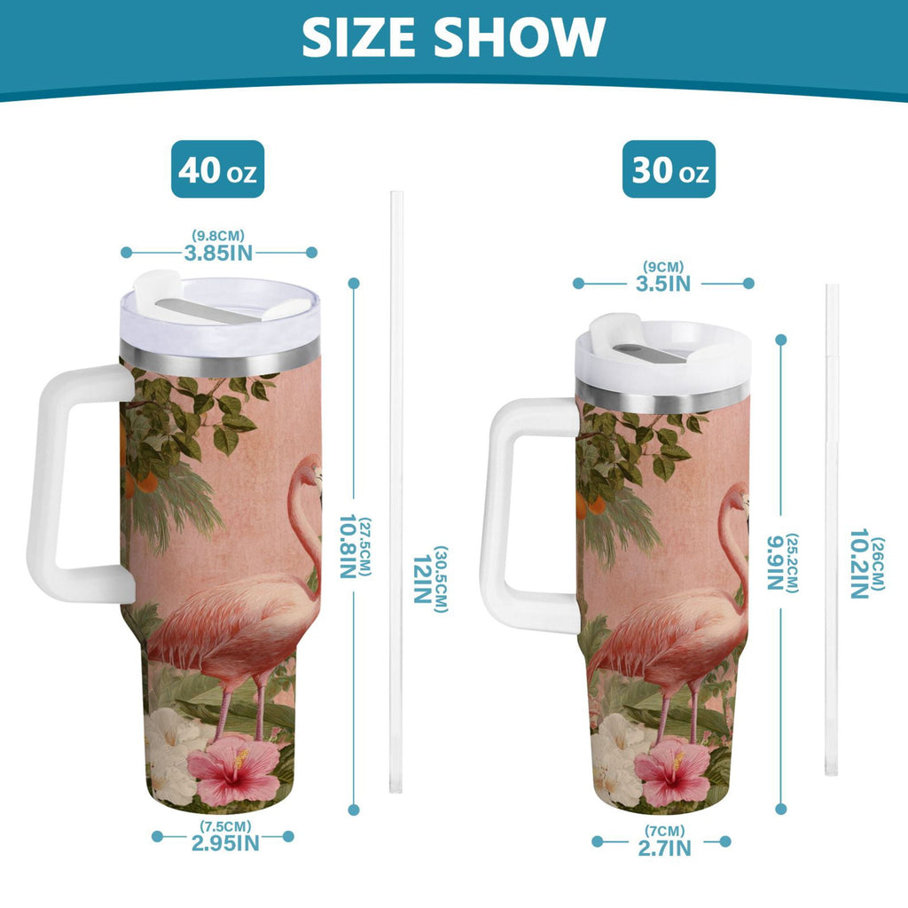 40 oz Insulated Stainless Steel Tumbler Double Wall Stainless Steel Tumbler with 2-Way Drinking Flamingos in Tropical Garden M666F