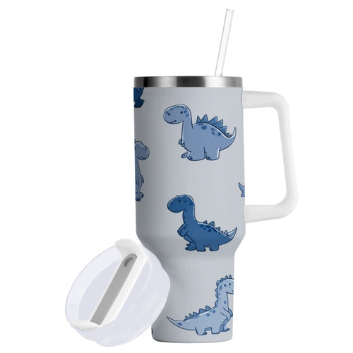 30 oz Insulated Stainless Steel Tumbler Double Wall Stainless Steel Tumbler with 2-Way Drinking Cute Blue Dinosaurs M580U