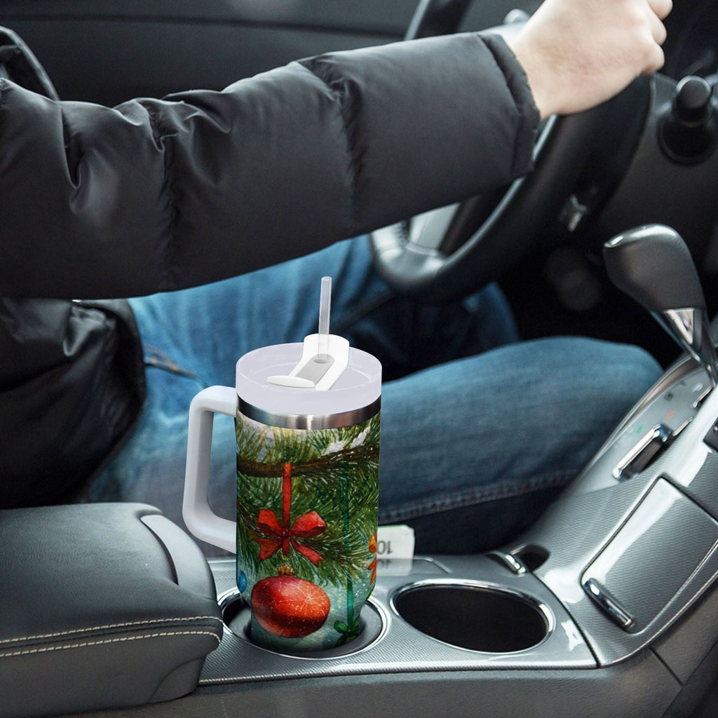 30 oz Insulated Stainless Steel Tumbler Double Wall Stainless Steel Tumbler with 2-Way Drinking Christmas Ornaments Watercolor Painting M639P