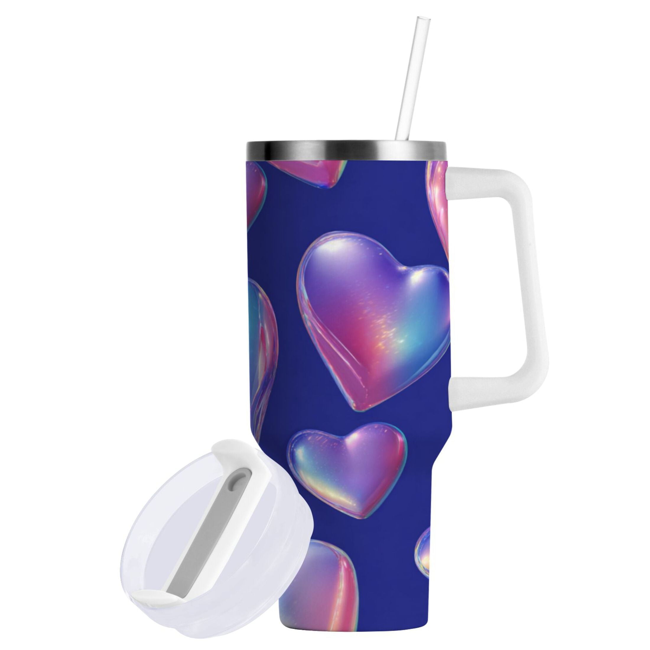 30 oz Insulated Stainless Steel Tumbler Double Wall Stainless Steel Tumbler with 2-Way Drinking Pink-purple Hearts M508V