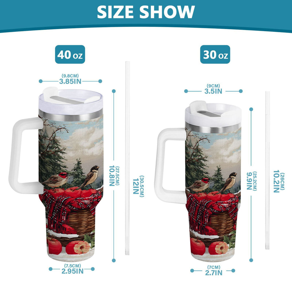 30 oz Insulated Stainless Steel Tumbler Double Wall Stainless Steel Tumbler with 2-Way Drinking Apples and Baskets M529T
