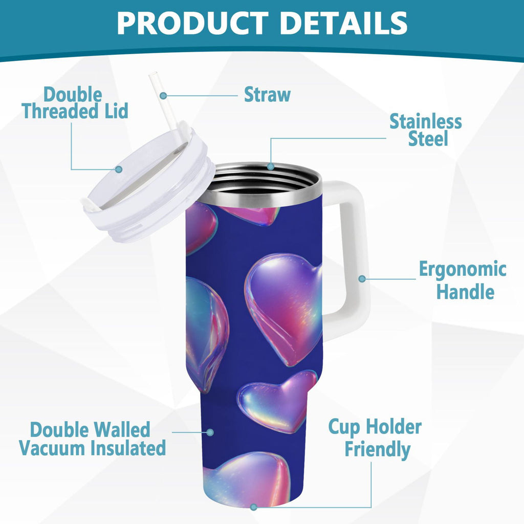 30 oz Insulated Stainless Steel Tumbler Double Wall Stainless Steel Tumbler with 2-Way Drinking Pink-purple Hearts M508V