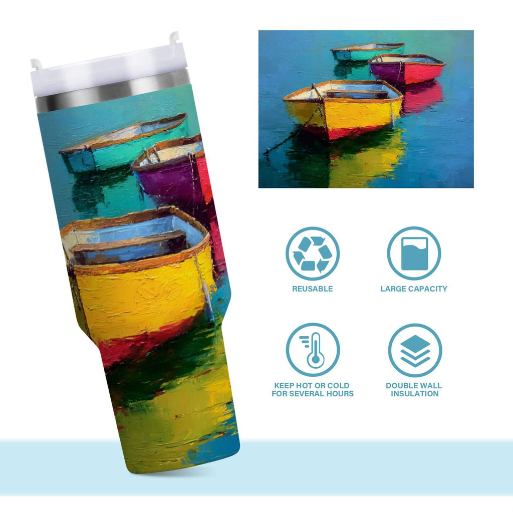 30 oz Insulated Stainless Steel Tumbler Double Wall Stainless Steel Tumbler with 2-Way Drinking Colorful Row Boats M555L