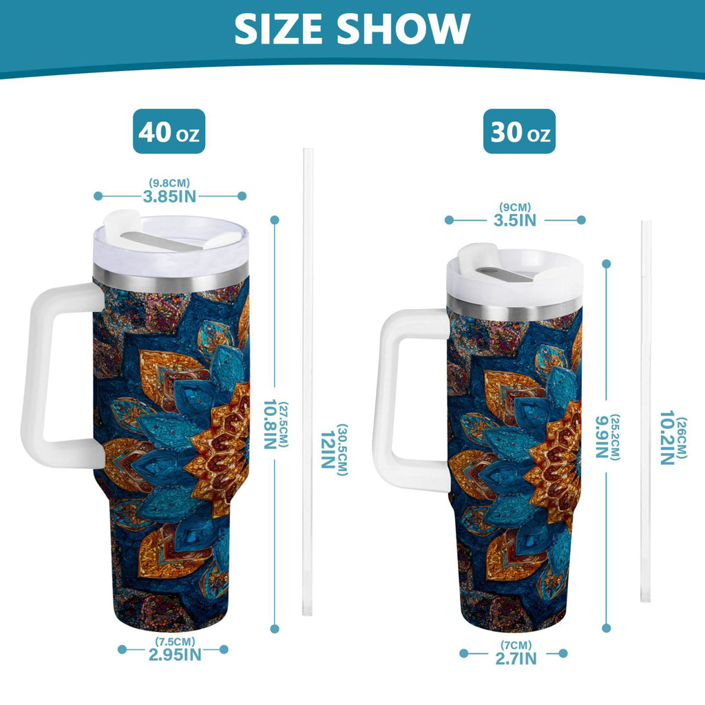 40 oz Insulated Stainless Steel Tumbler Double Wall Stainless Steel Tumbler with 2-Way Drinking Intricate Geometric Shapes M518A