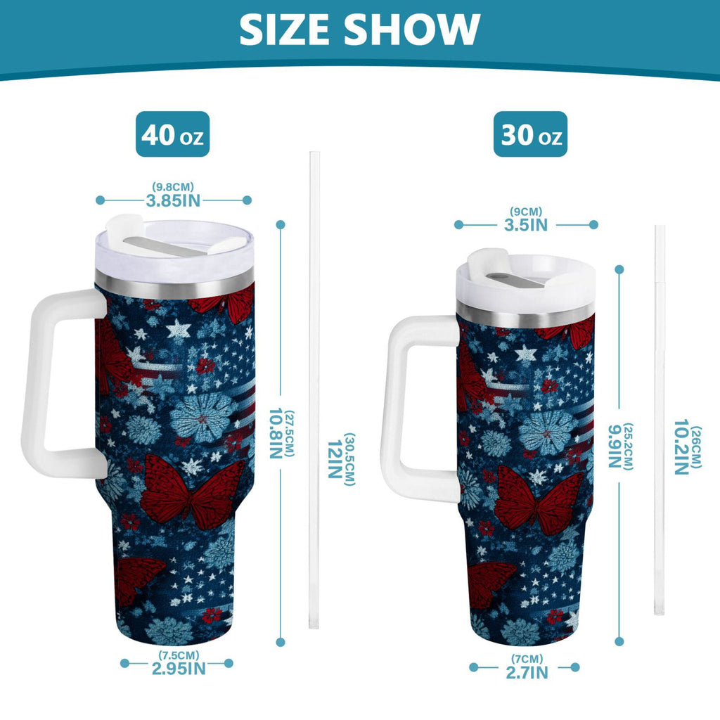 30 oz Insulated Stainless Steel Tumbler Double Wall Stainless Steel Tumbler with 2-Way Drinking Red Butterflies and Flags M621U