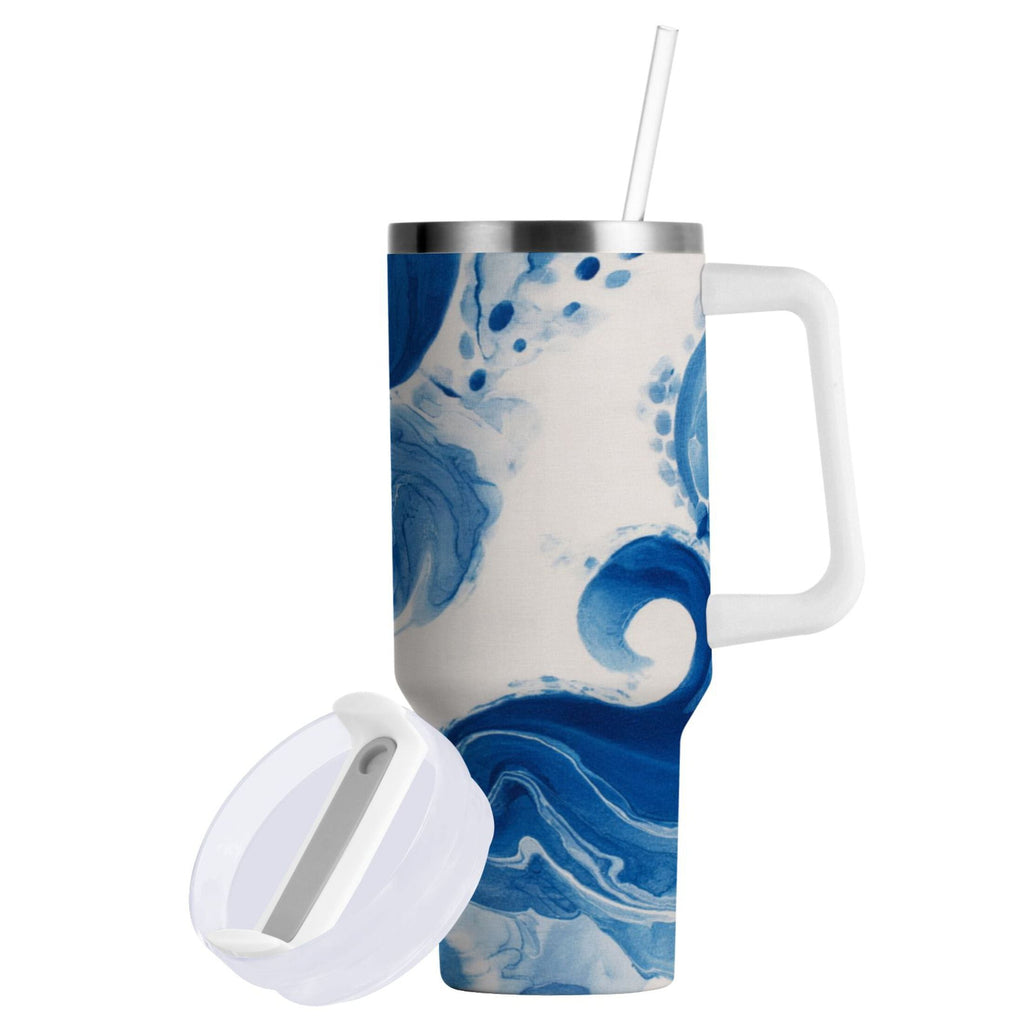 40 oz Insulated Stainless Steel Tumbler Double Wall Stainless Steel Tumbler with 2-Way Drinking Indigo Blue Tie-dye Pattern M632K