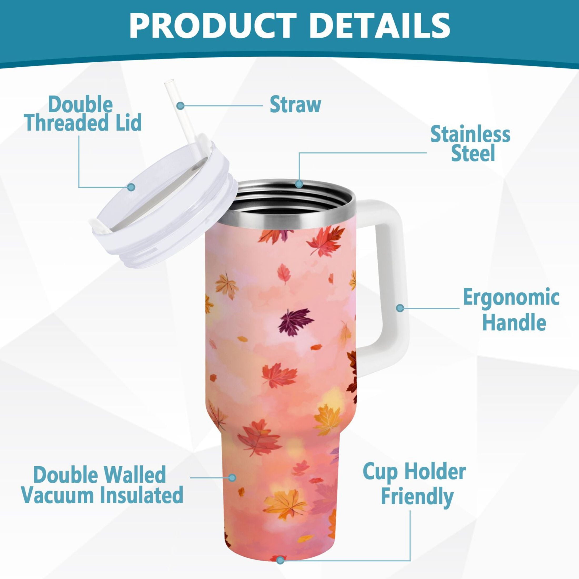 30 oz Insulated Stainless Steel Tumbler Double Wall Stainless Steel Tumbler with 2-Way Drinking Autumn Leaves Falling M588E