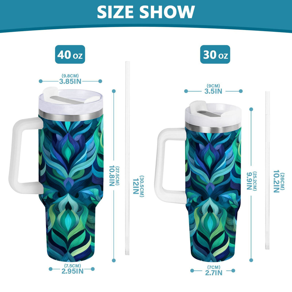 40 oz Insulated Stainless Steel Tumbler Double Wall Stainless Steel Tumbler with 2-Way Drinking Elegant Blue Abstract Shapes M609R